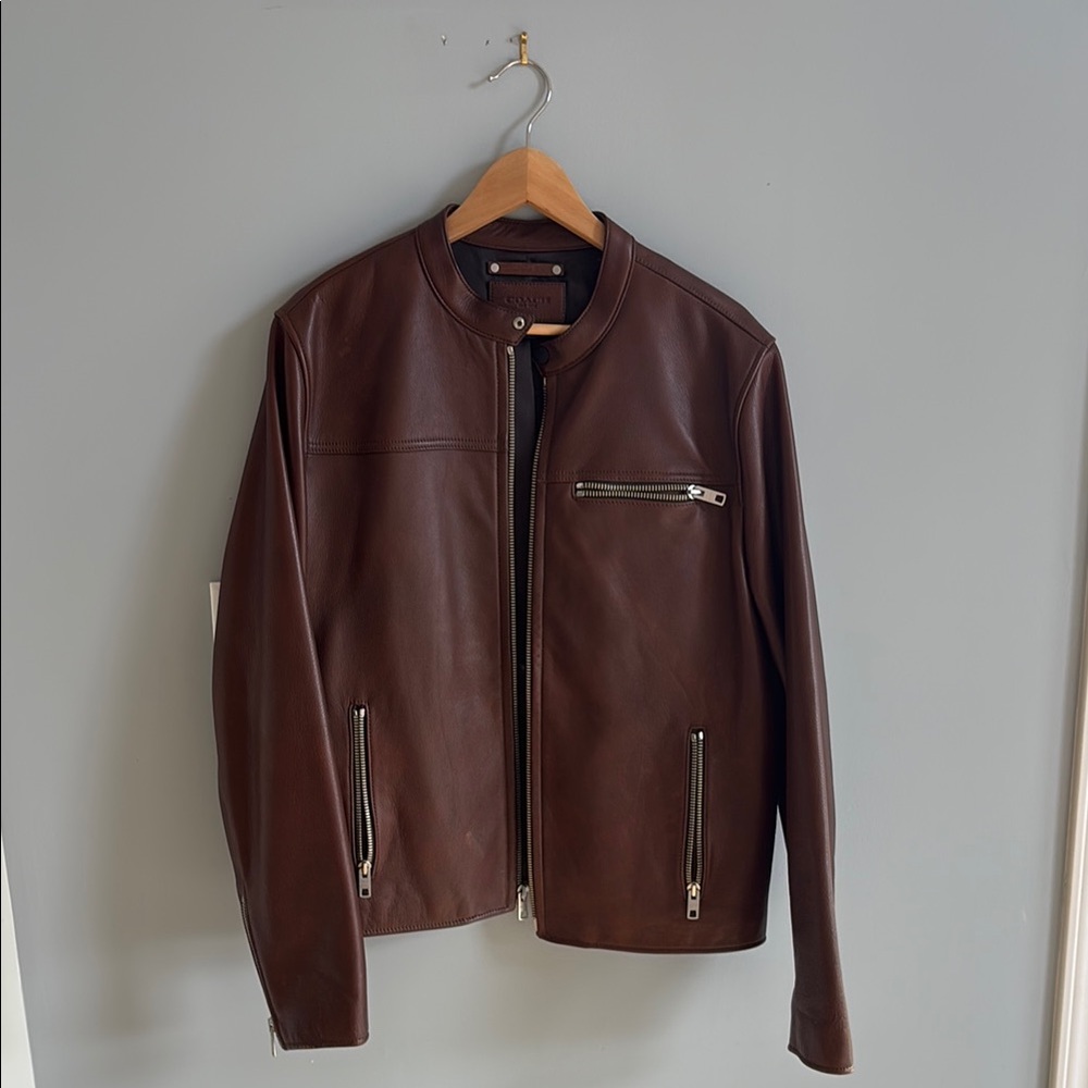 Men's Brown Leather Jacket Coach